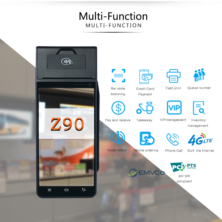 Z90 5.0inch Android7.1 Handheld Terminal Portable Pos System With Thermal Print And Card Reader Android All In One Mobile Smart Biometric Portable POS Billing 4G Nfc Handheld Terminal With Printer Pos