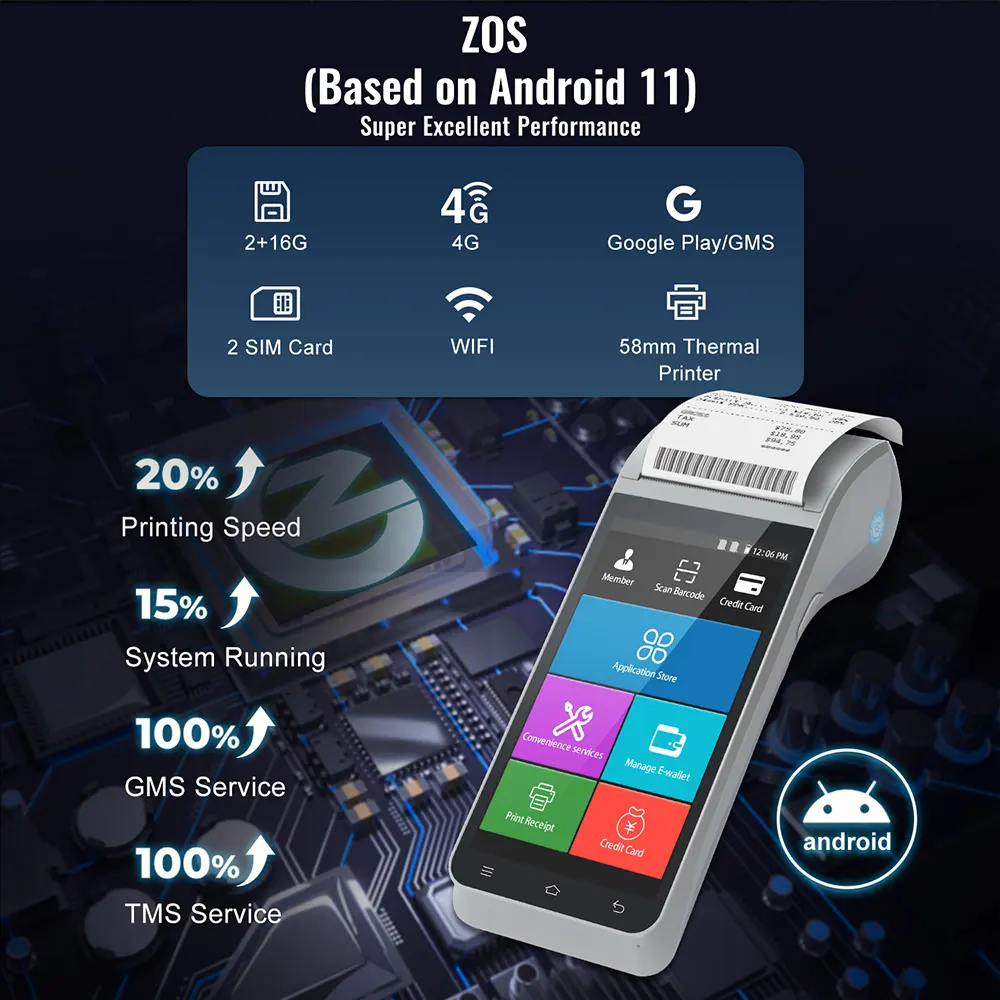 Barway 4G Z91 Integrated Printing Mobile Handheld Android Equipment NFC Barcode Printer Android POS