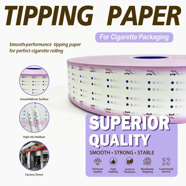 High Quality Logo Printing Cigarette Filter Wrapping Wood Pulp Rolling Water Resistant Core White Back Tipping Paper